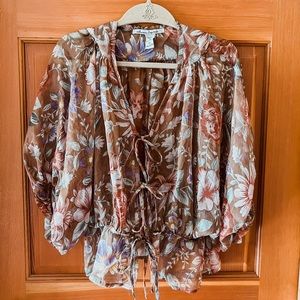 Sheer Front Tied Blouse